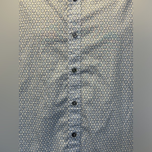 Bugatchi Men Shaped Fit Long Sleeve Button Down Blue Poka Dot Shirt Size Large - Picture 5 of 9